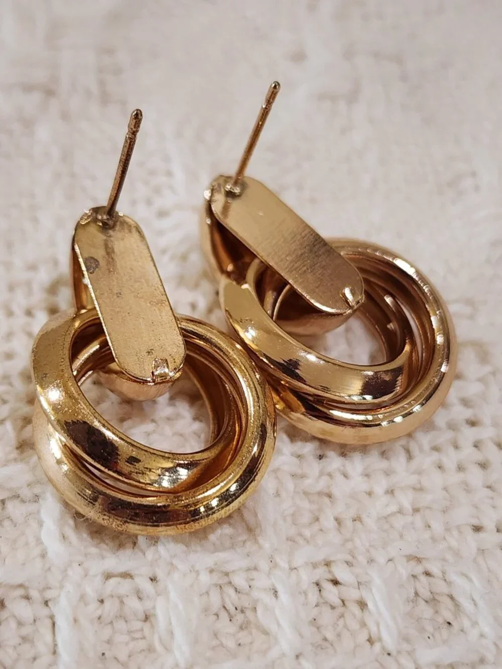 Gold Double Ring Knot Half Circle Stud Classy Office Pierced Earrings